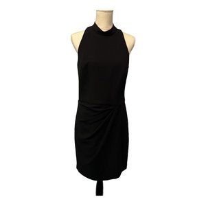 HALSTON HERITAGE Mock Neck Drape Front Dress Size 10 Black Knee Sleeveless